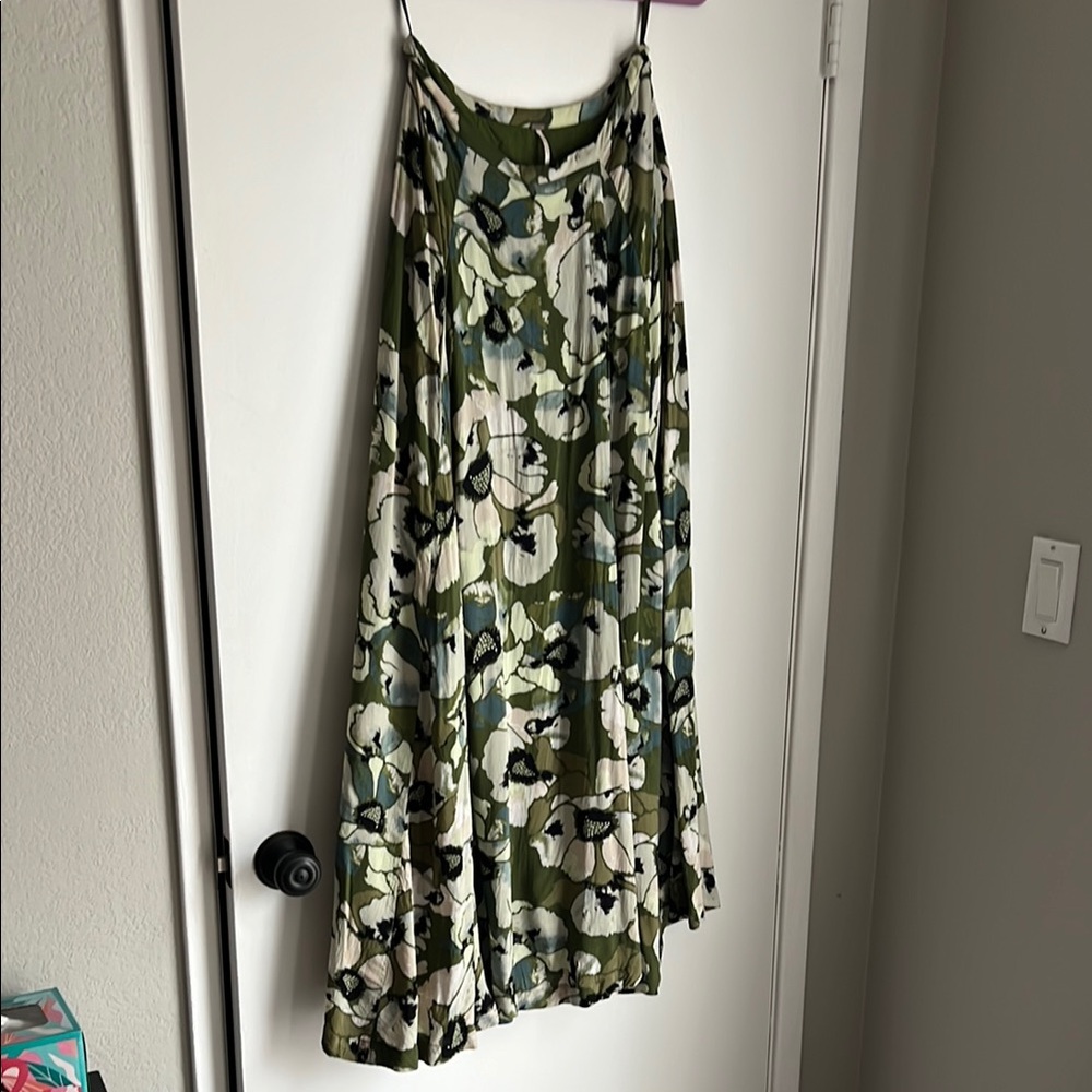 Free People Green and White High-Low Maxi Skirt